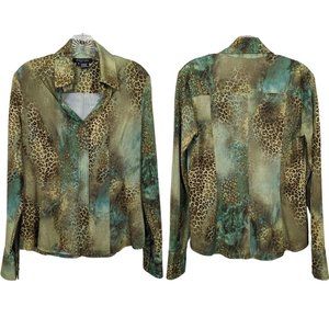 ETCETERA Factory long sleeve Animal print pull over brown blue womens‎ blouse M